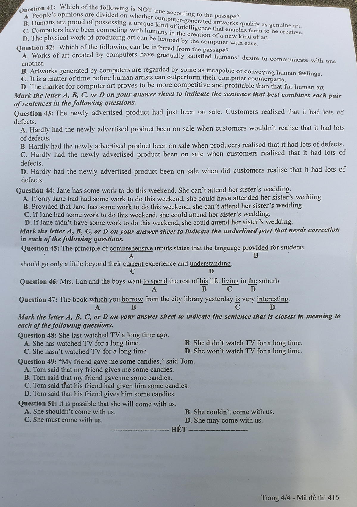 Đề thi tốt nghiệp THPT năm 2022 môn Anh văn và gợi ý giải đề