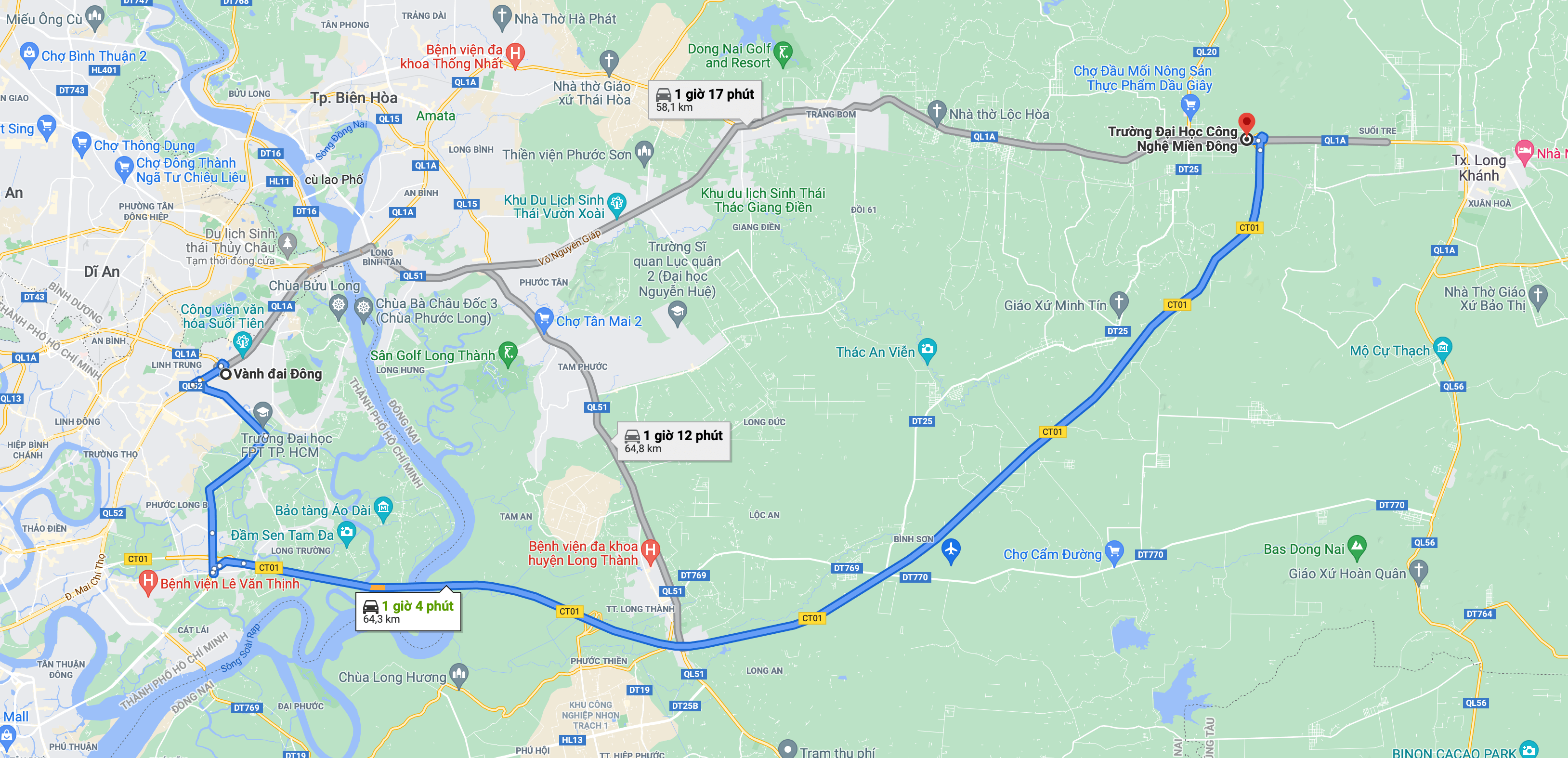 hanh trinh di chuyen cao toc tphcm long thanh dau giay den mit